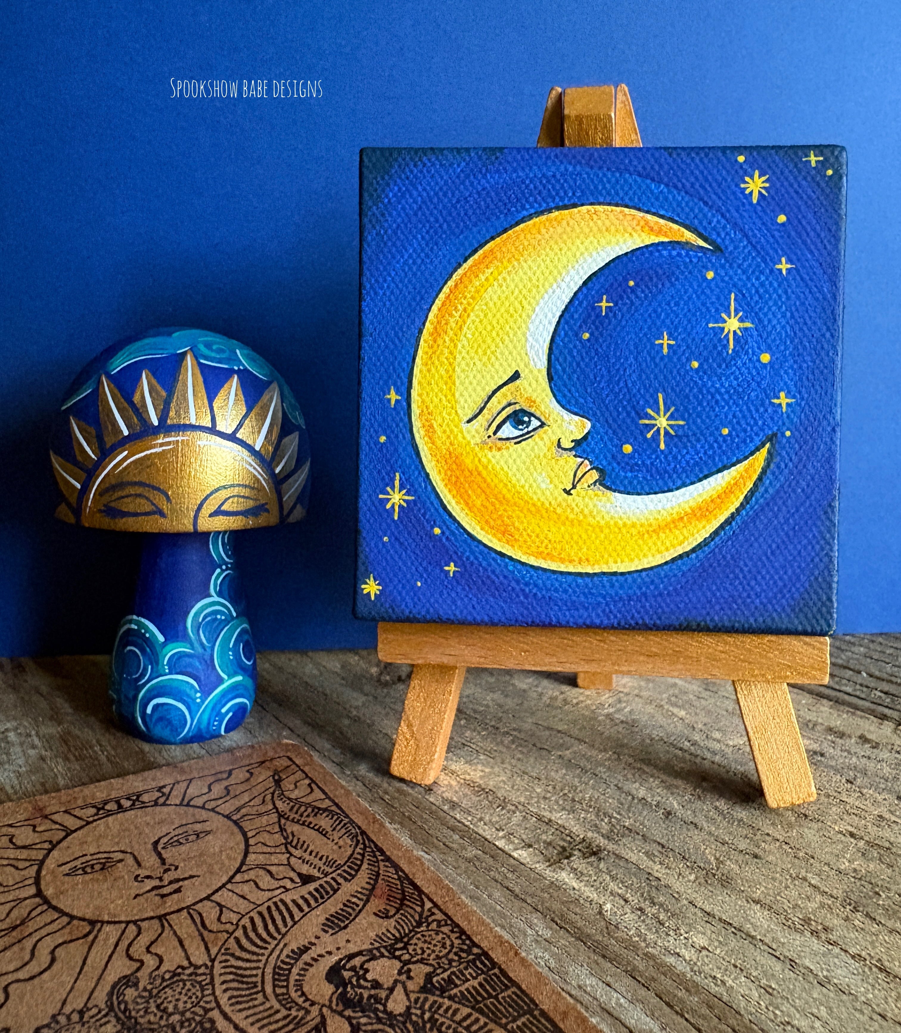 90's celestial moon original mini painting – Spookshow Babe Designs