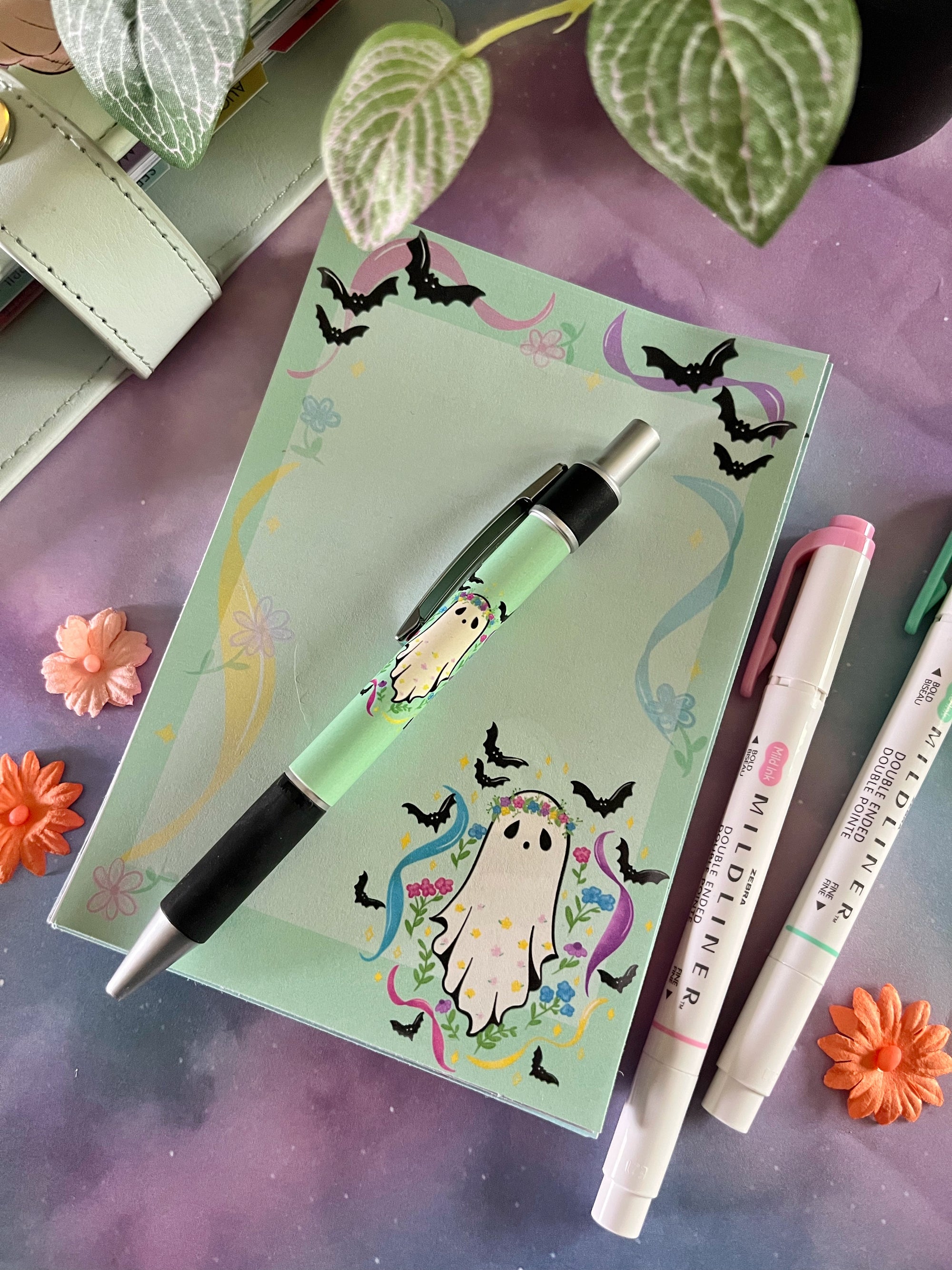 Whimsical Ghost 4x6 Sticky Notepad & Pen Set