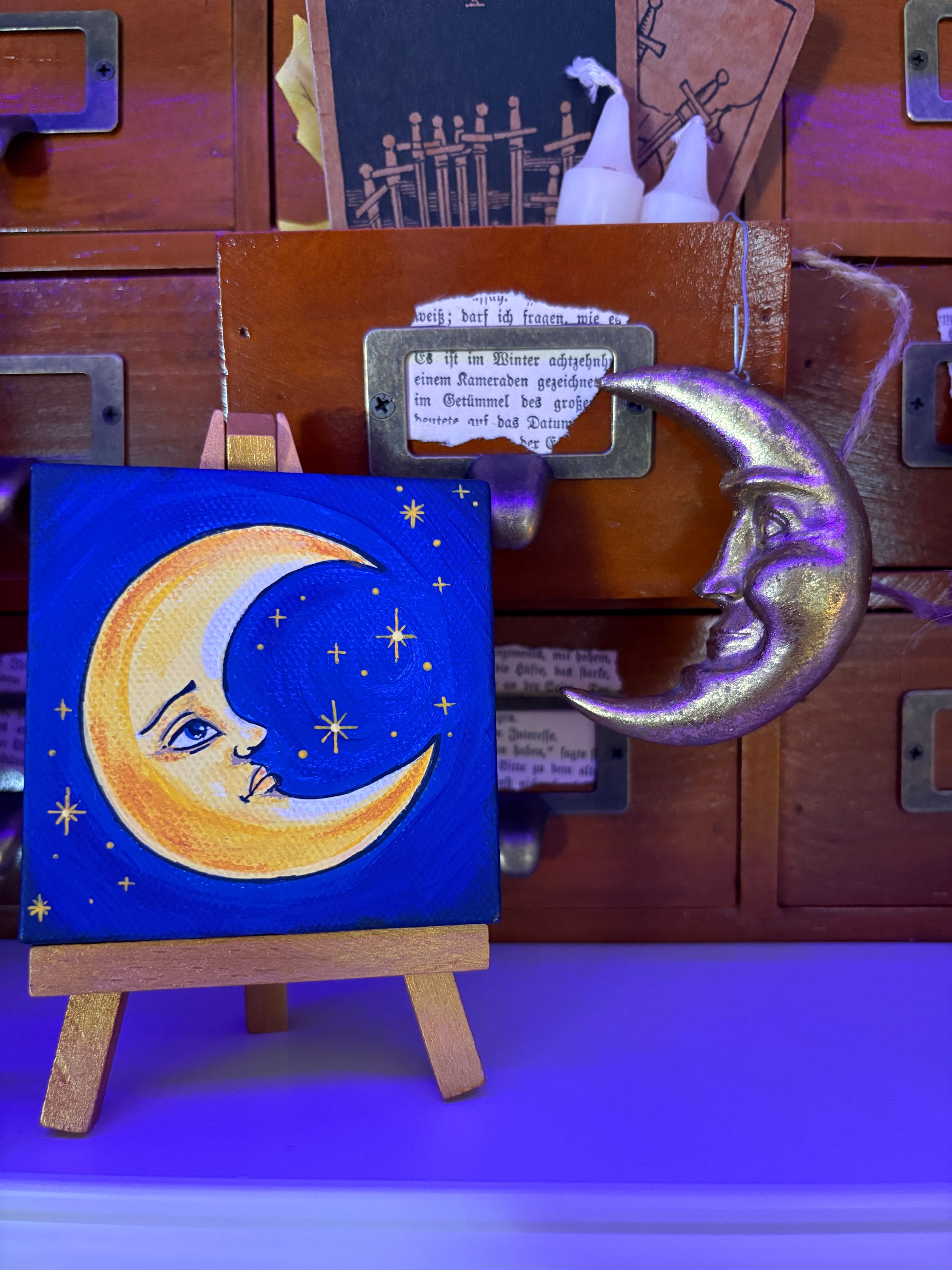 90's celestial moon original mini painting