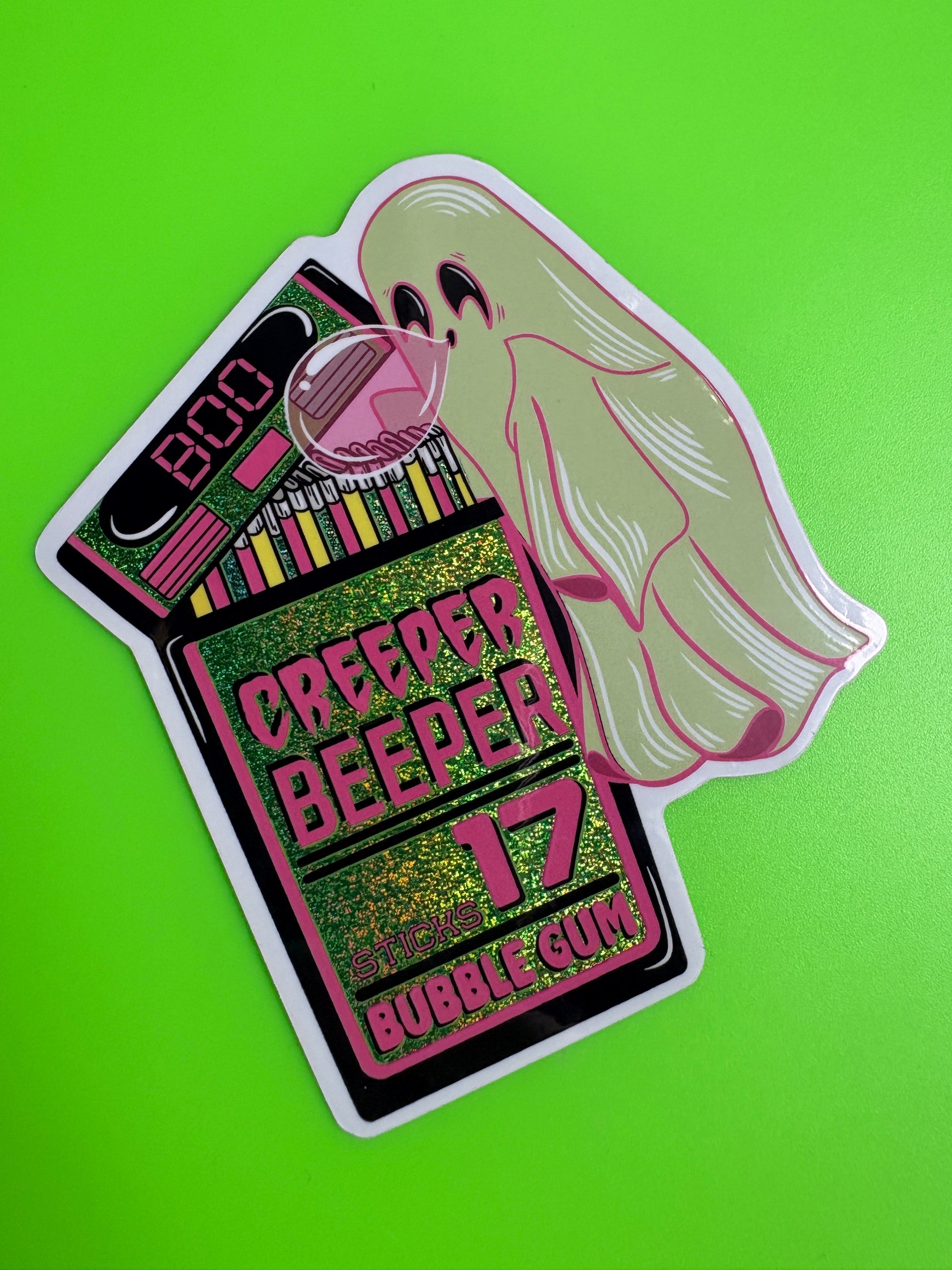 Creeper Beeper Bubble Gum Glitter Sticker