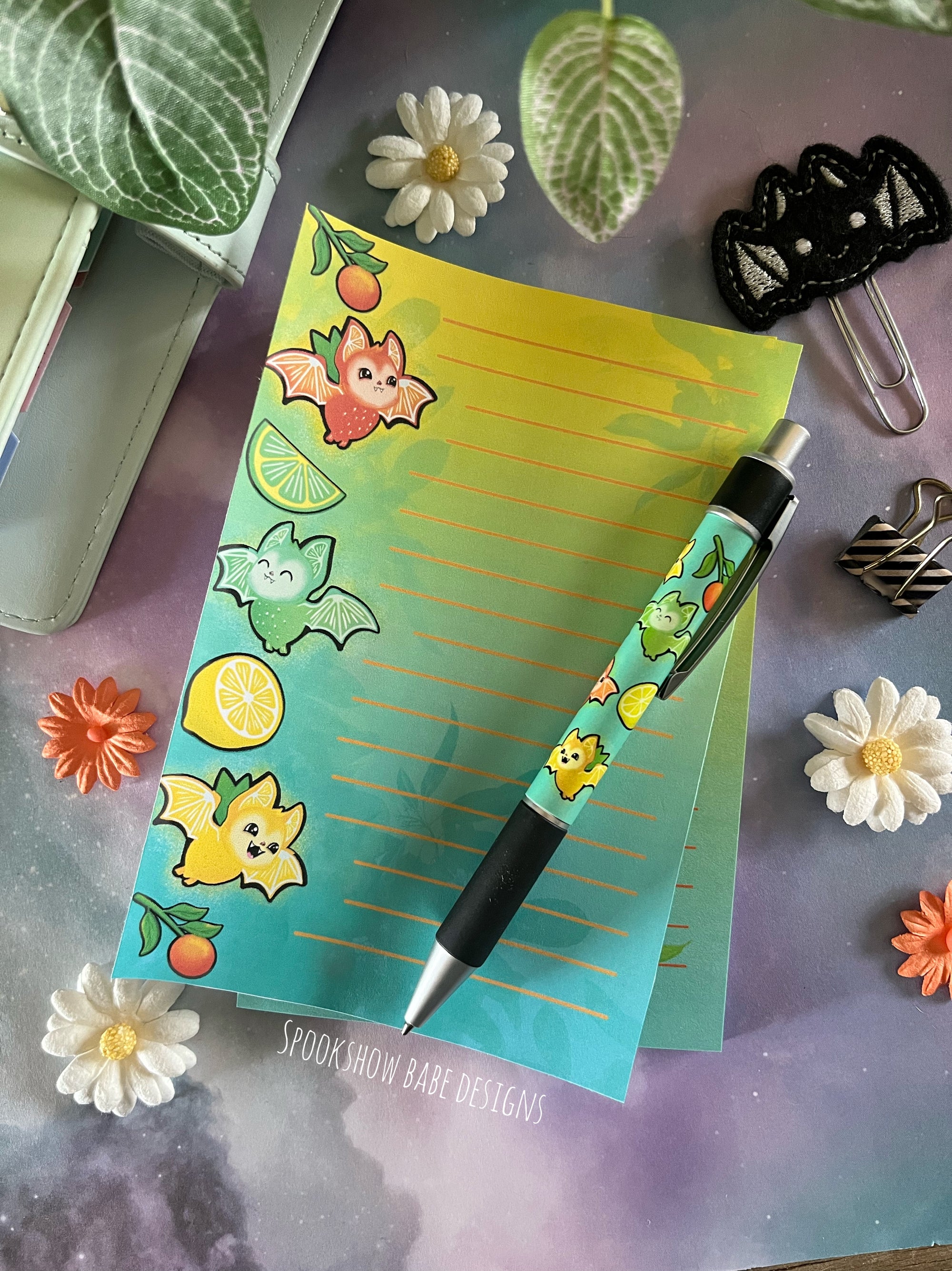 Fruit Bats 4x6 Sticky Notepad & Pen Set
