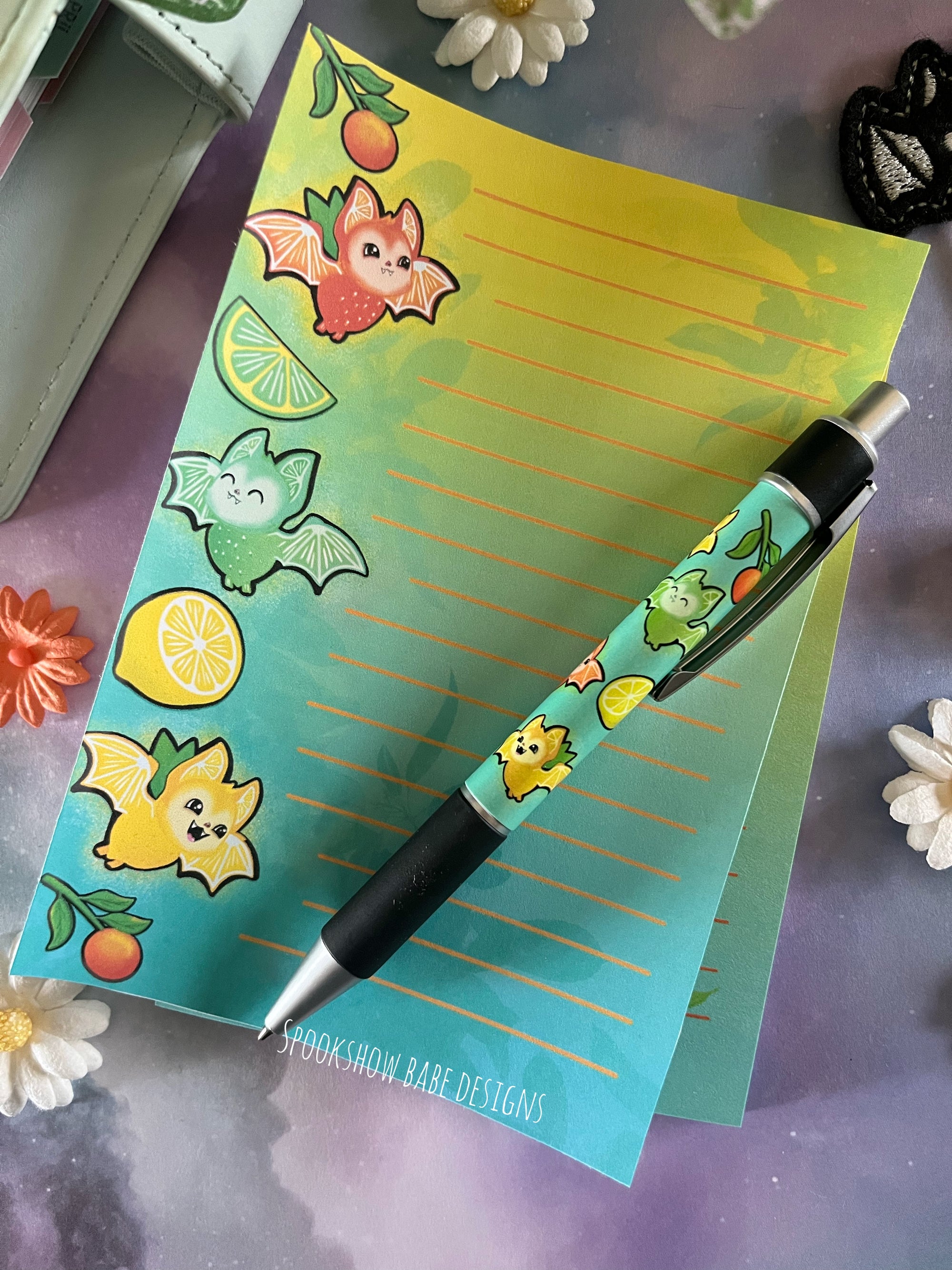 Fruit Bats 4x6 Sticky Notepad & Pen Set