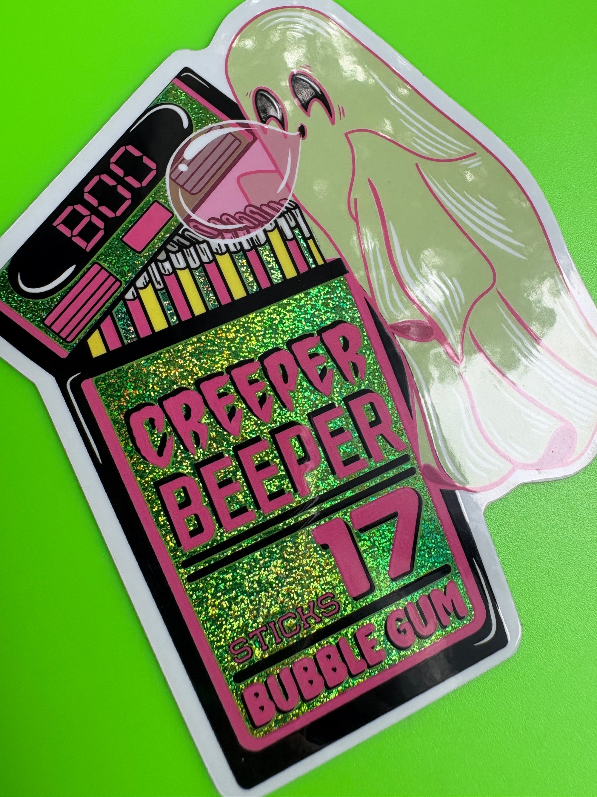 Creeper Beeper Bubble Gum Glitter Sticker