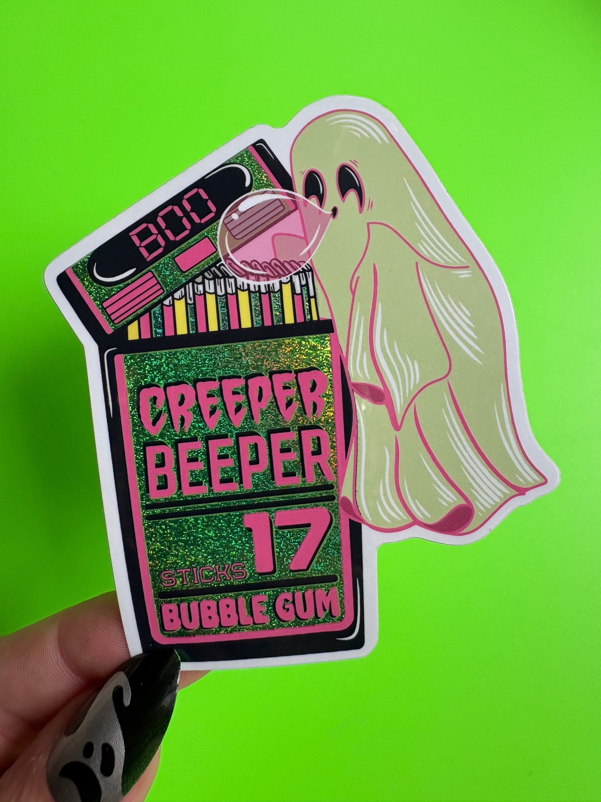 Creeper Beeper Bubble Gum Glitter Sticker