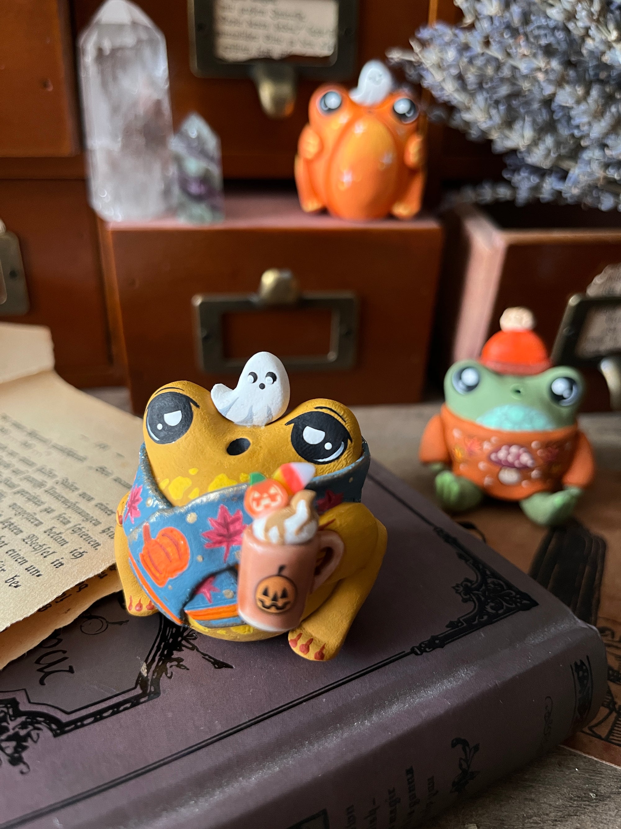 Pumpkin Spice Sleepy Frog in Scarf