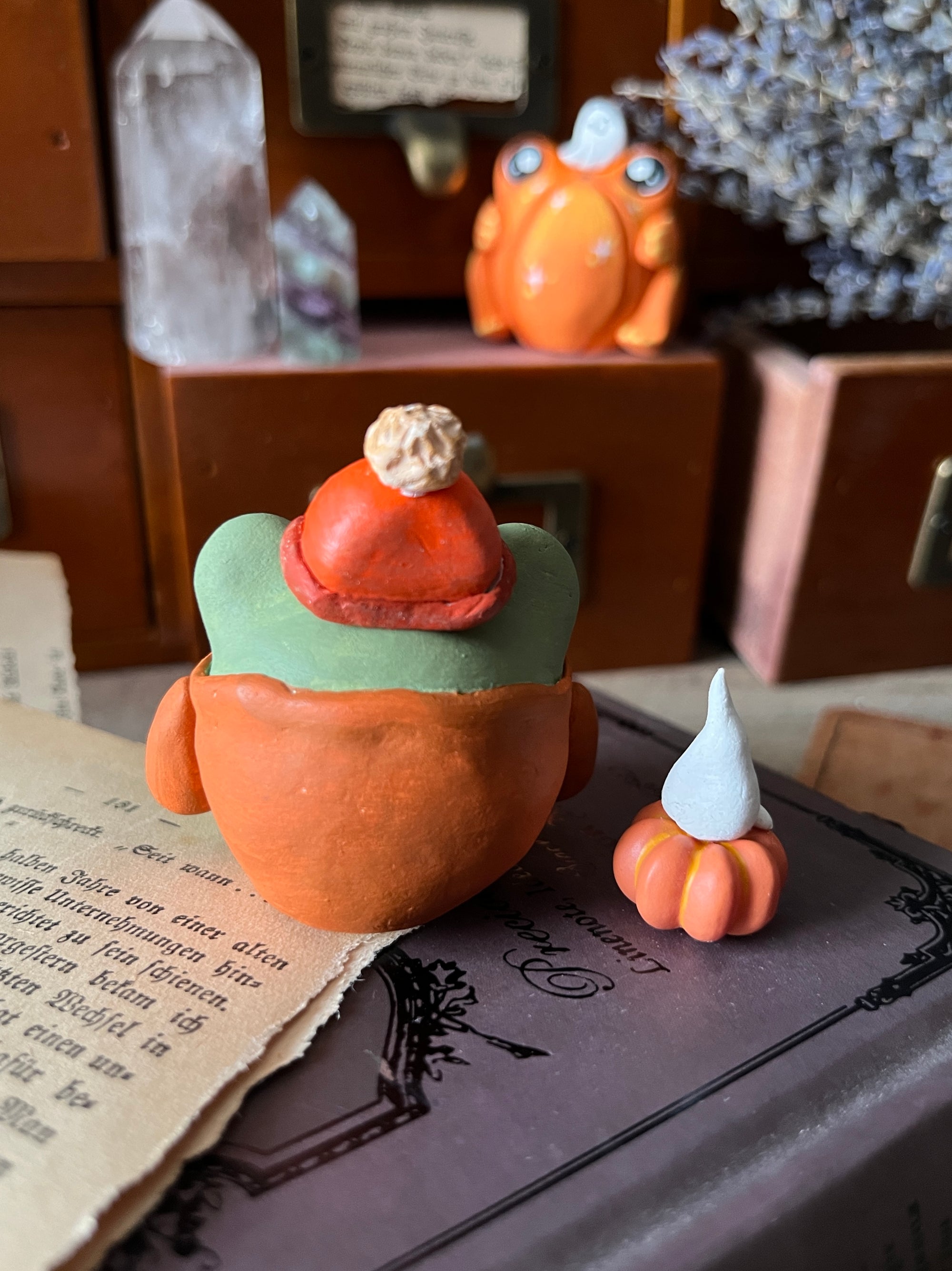 Sweater Weather Frog with Pumpkin