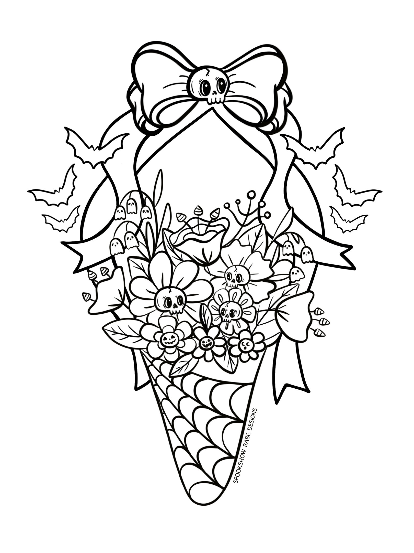 Spooky May Day Floral Basket Coloring Sheet