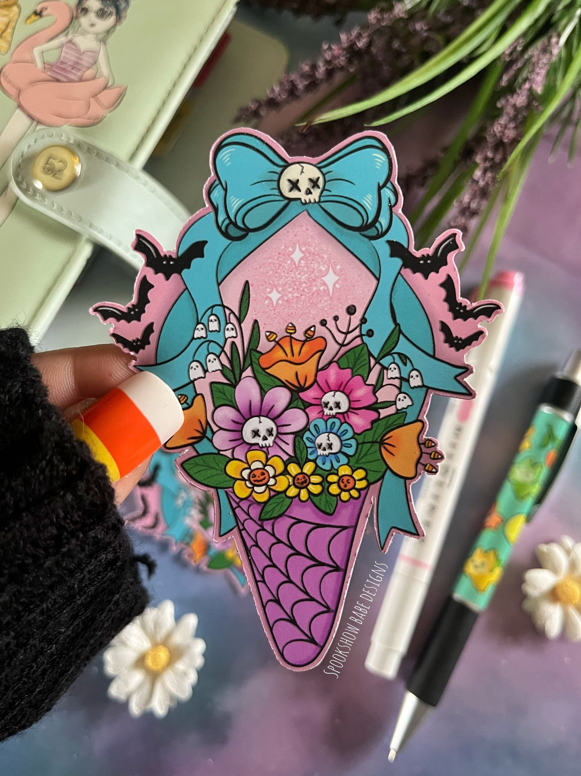 Spooky May Day Flower Basket Sticker