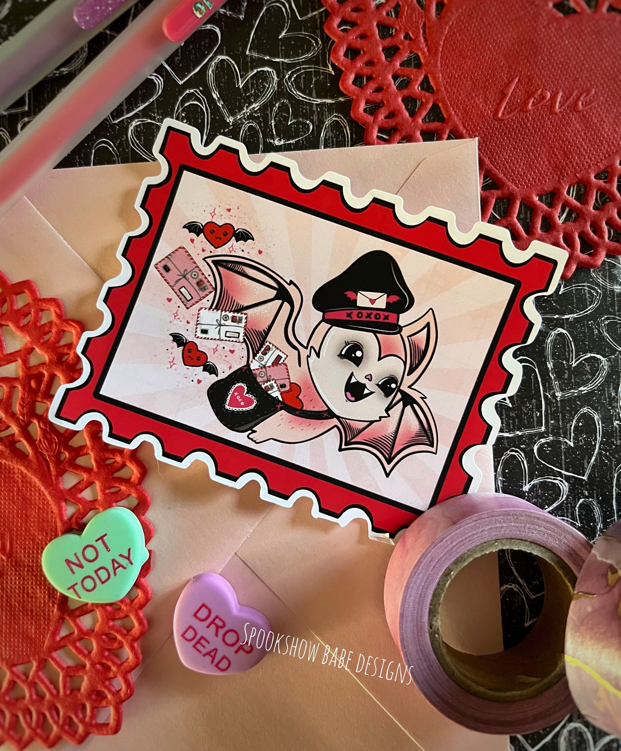 Valloween Bat Postman Stamp Sticker
