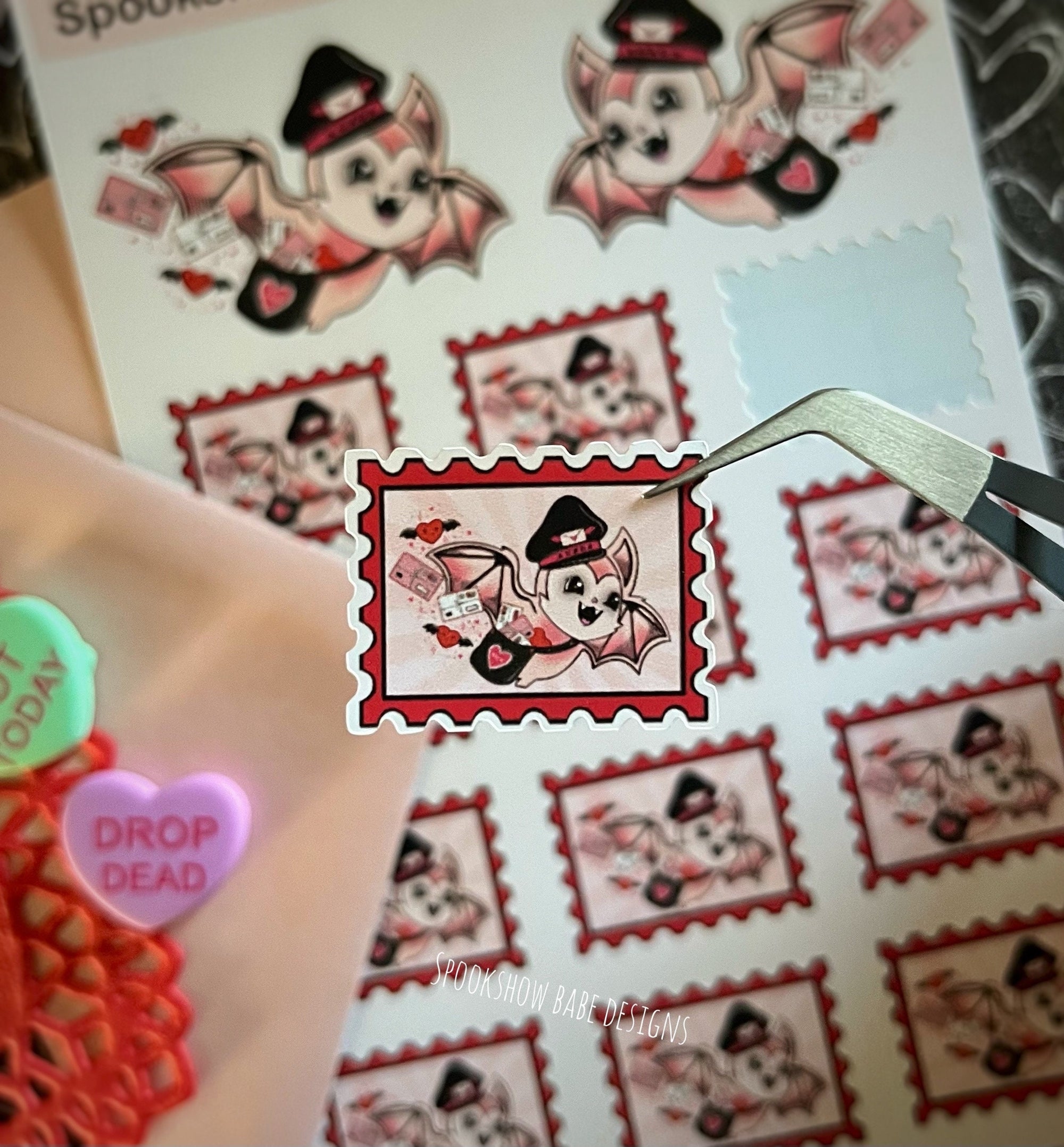 Valloween Bat Postman Stamp Sticker Sheet