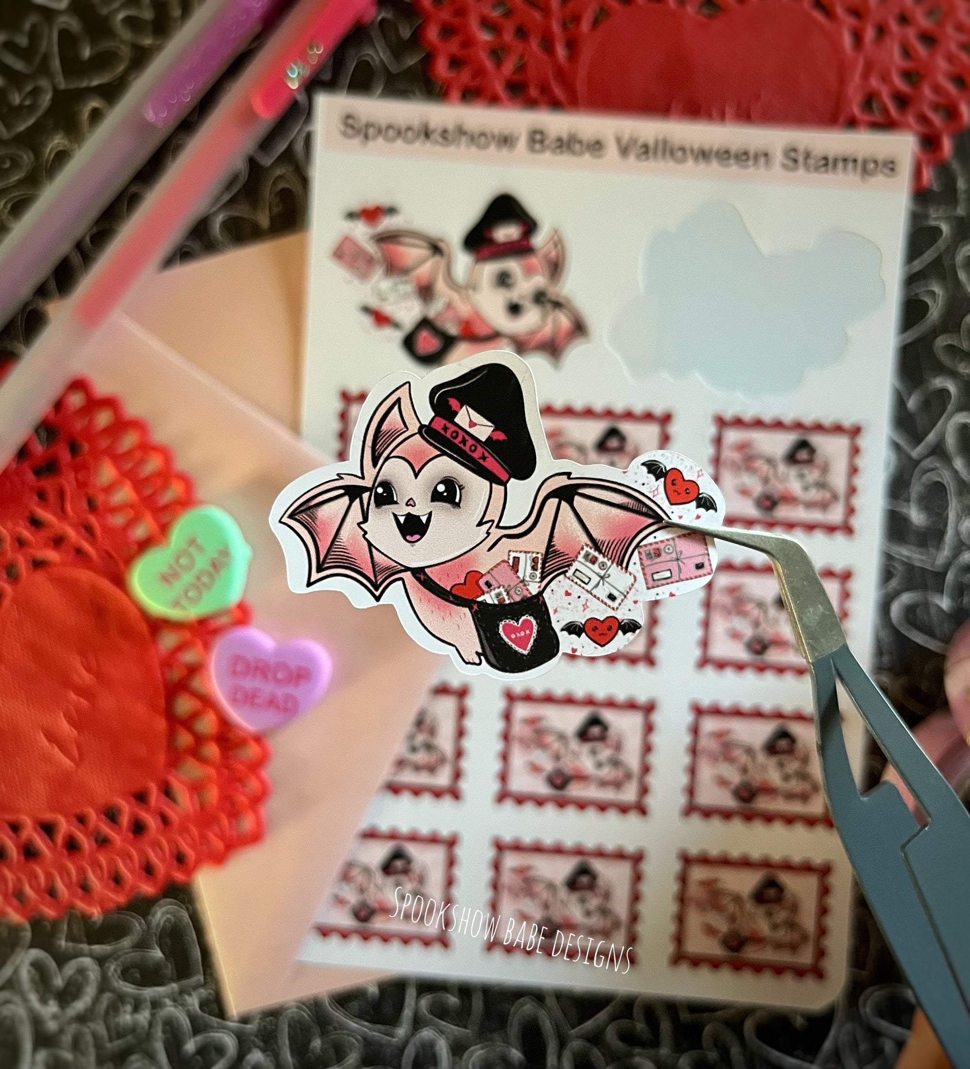 Valloween Bat Postman Stamp Sticker Sheet