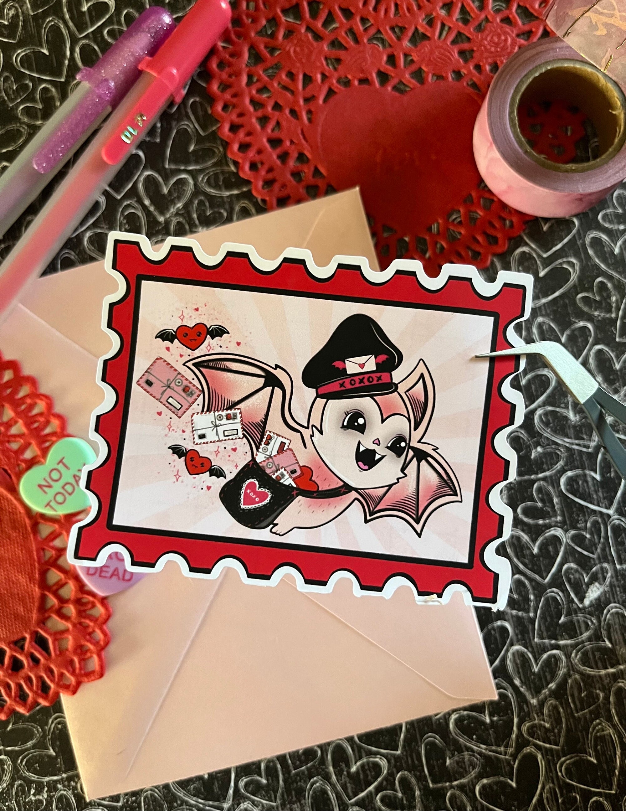 Valloween Bat Postman Stamp Sticker